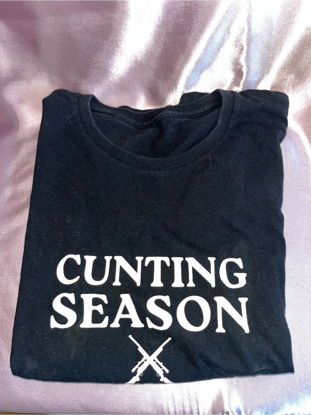 Black Graphic Tee with Light Pink Text